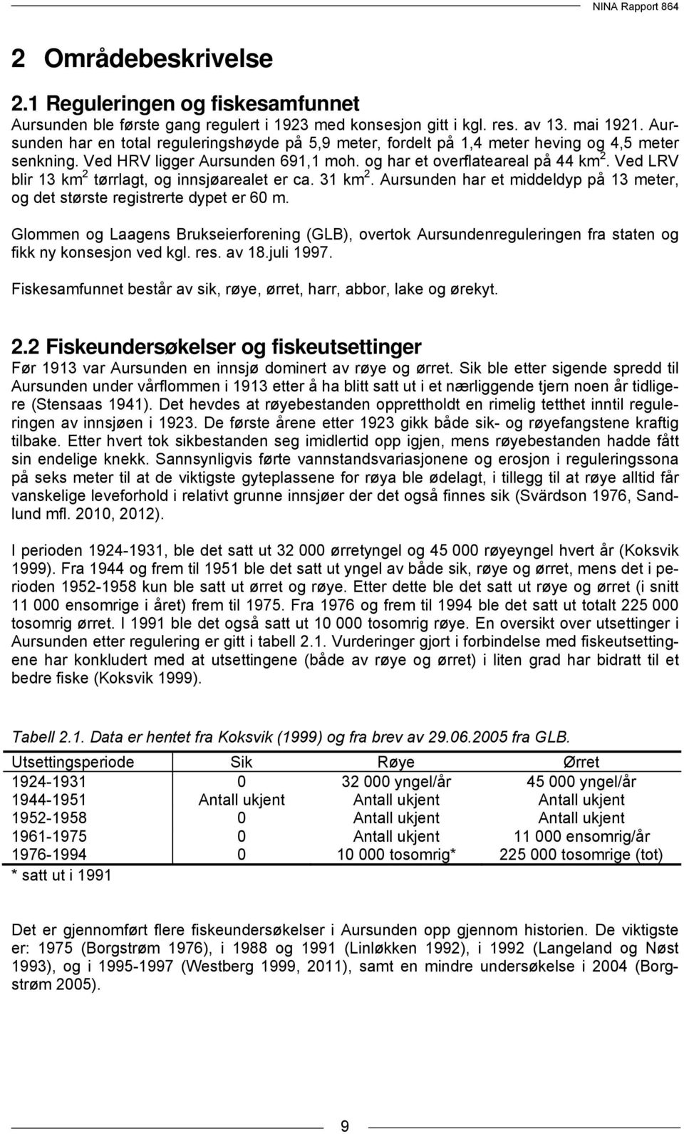 Ved LRV blir 13 km 2 tørrlagt, og innsjøarealet er ca. 31 km 2. Aursunden har et middeldyp på 13 meter, og det største registrerte dypet er 60 m.