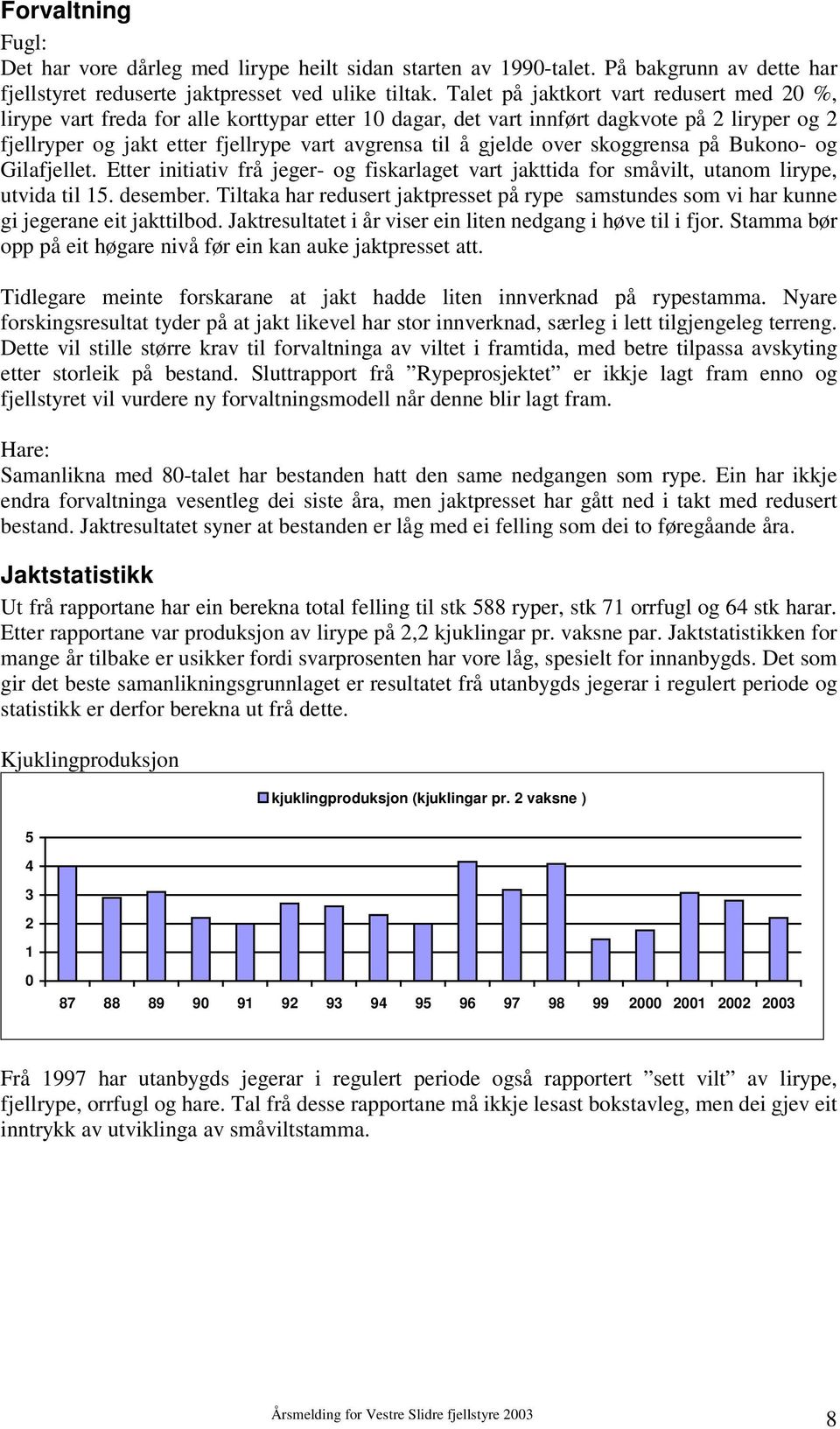 over skoggrensa på Bukono- og Gilafjellet. Etter initiativ frå jeger- og fiskarlaget vart jakttida for småvilt, utanom lirype, utvida til 15. desember.