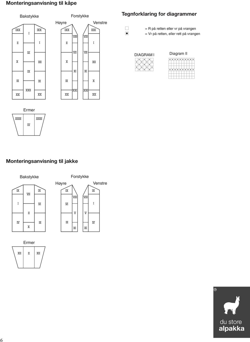 3 A C C Tegnforklaring for diagrammer Tegnforklaring for diagrammer = R på retten eller vr på vrangen = r på retten, eller rett på vrangen = Sett 2 m på hjelpe-p foran arbeidet, 2 r, strikk m på