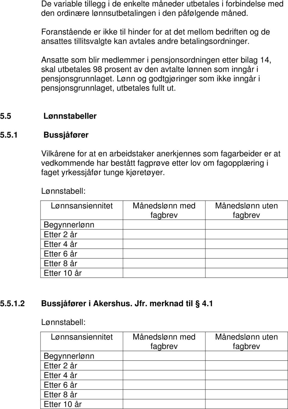 Ansatte som blir medlemmer i pensjonsordningen etter bilag 14, skal utbetales 98 prosent av den avtalte lønnen som inngår i pensjonsgrunnlaget.