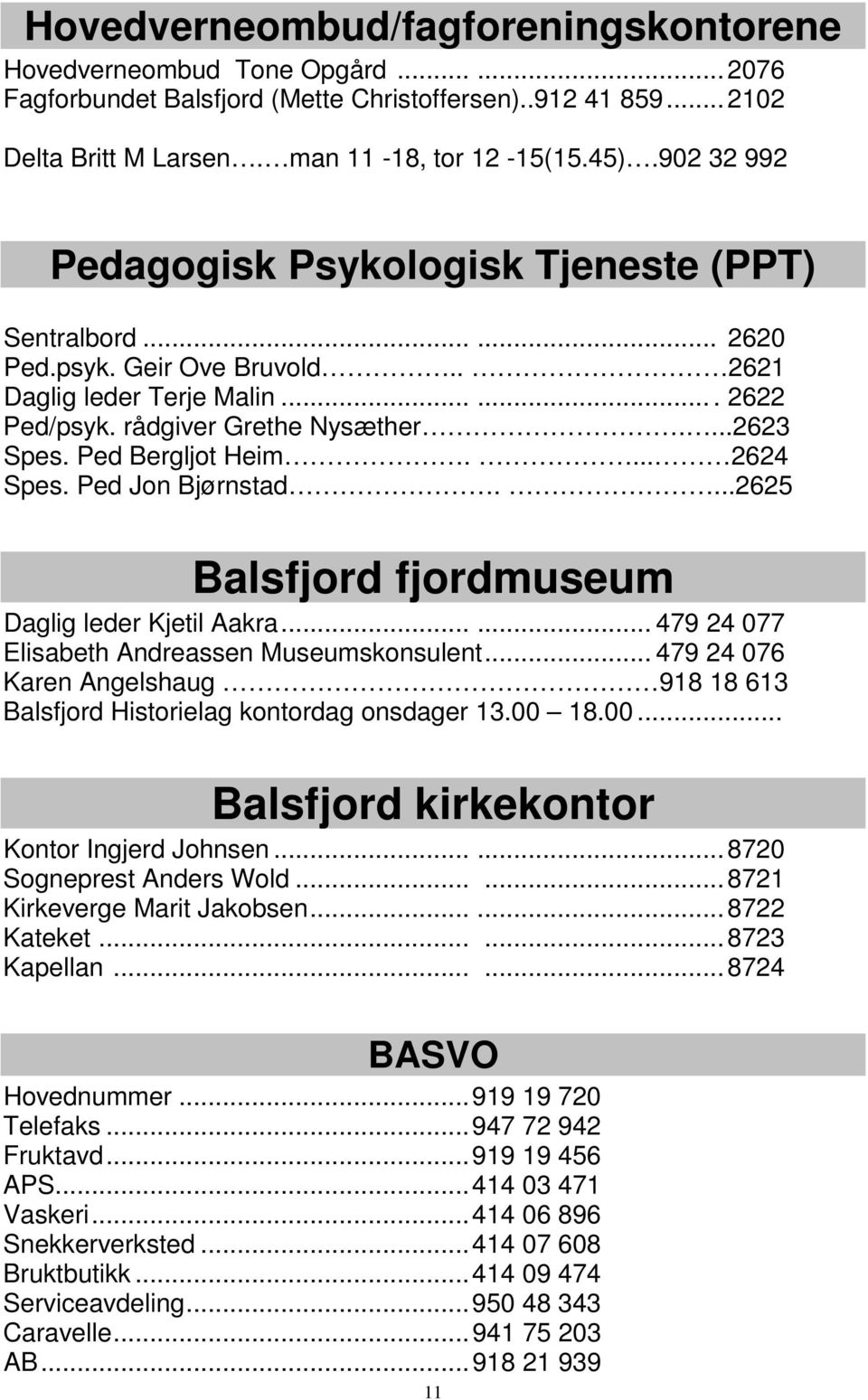 Ped Bergljot Heim.... 2624 Spes. Ped Jon Bjørnstad....2625 Balsfjord fjordmuseum Daglig leder Kjetil Aakra...... 479 24 077 Elisabeth Andreassen Museumskonsulent.