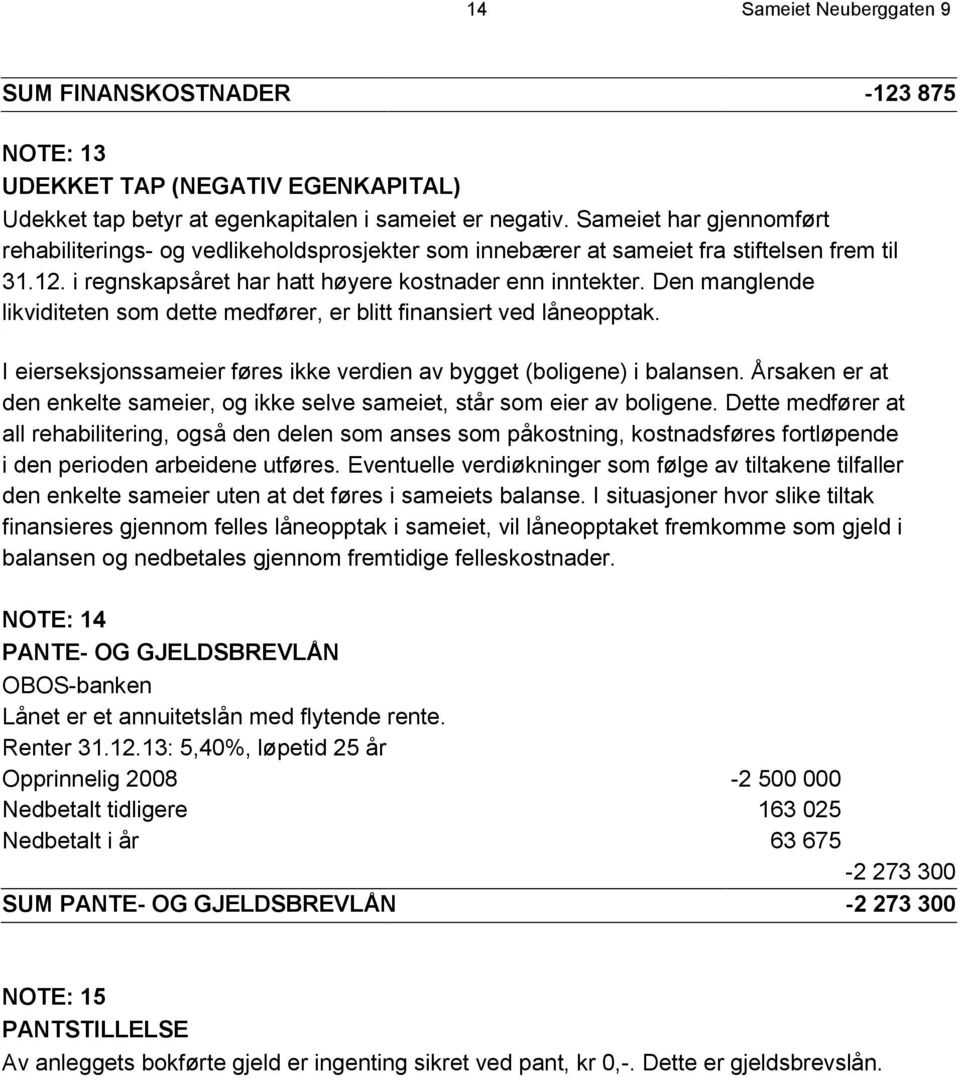 Den manglende likviditeten som dette medfører, er blitt finansiert ved låneopptak. I eierseksjonssameier føres ikke verdien av bygget (boligene) i balansen.