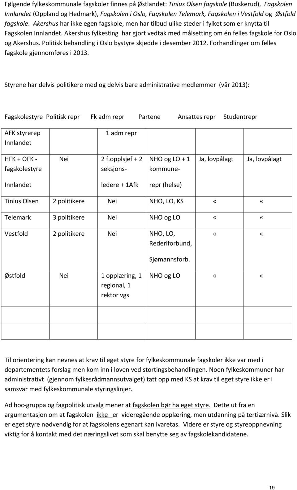 Akershus fylkesting har gjort vedtak med målsetting om én felles fagskole for Oslo og Akershus. Politisk behandling i Oslo bystyre skjedde i desember 2012.