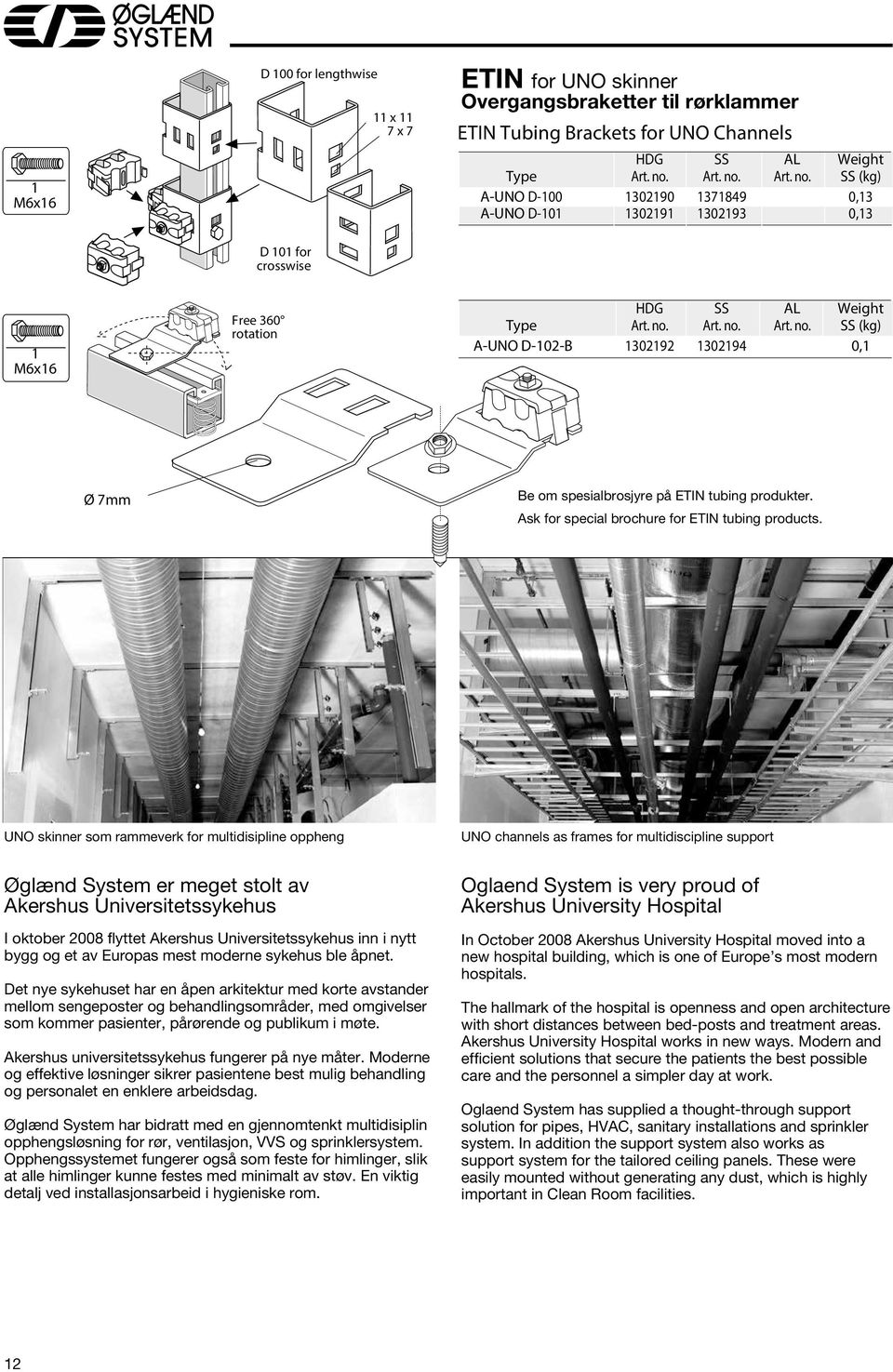 Ask for special brochure for ETIN tubing products.