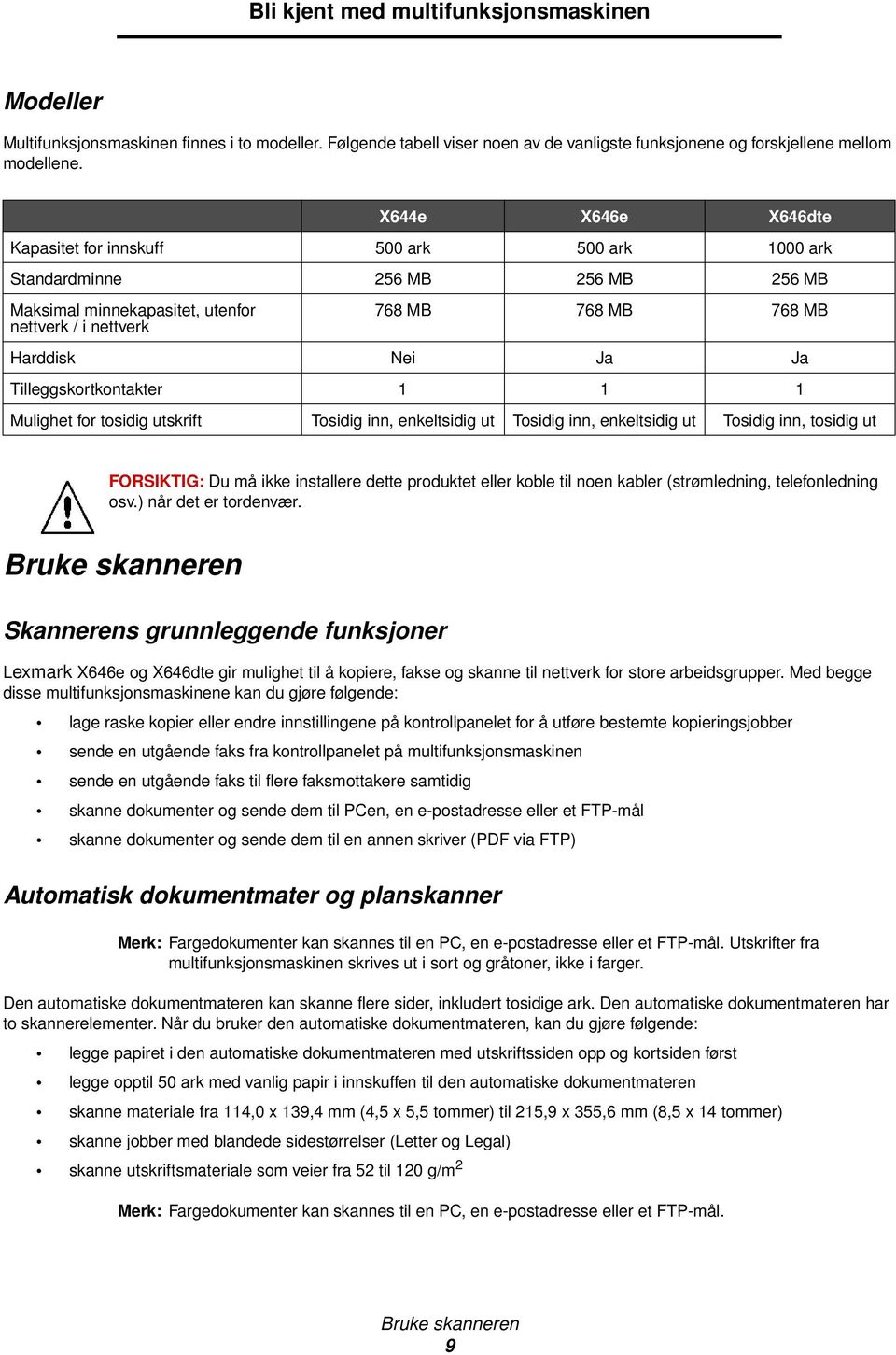 Tilleggskortkontakter 1 1 1 Mulighet for tosidig utskrift Tosidig inn, enkeltsidig ut Tosidig inn, enkeltsidig ut Tosidig inn, tosidig ut FORSIKTIG: Du må ikke installere dette produktet eller koble