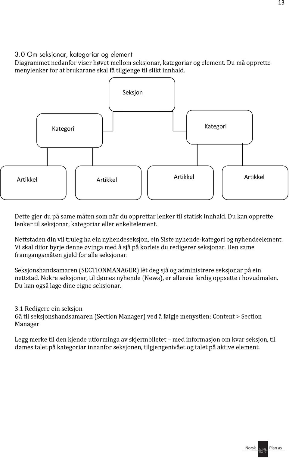 Du kan opprette lenker til seksjonar, kategoriar eller enkeltelement. Nettstaden din vil truleg ha ein nyhendeseksjon, ein Siste nyhende kategori og nyhendeelement.