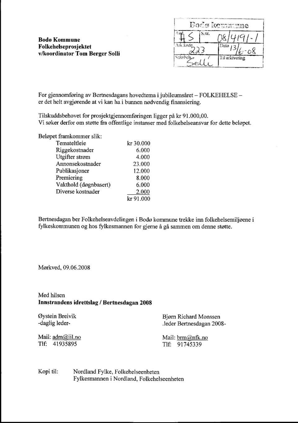 Tilskuddsbehovet for prosjektgjennomføringen ligger på kr 91.000,00. Vi søker derfor om støtte fra offentlige instanser med folkehelseansvar for dette beløpet.