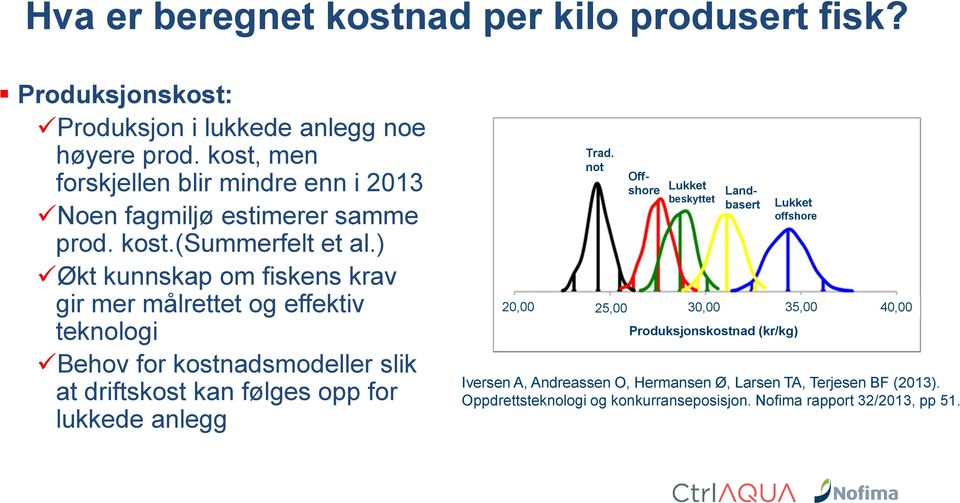 ) Økt kunnskap om fiskens krav gir mer målrettet og effektiv teknologi Behov for kostnadsmodeller slik at driftskost kan følges opp for lukkede anlegg Trad.