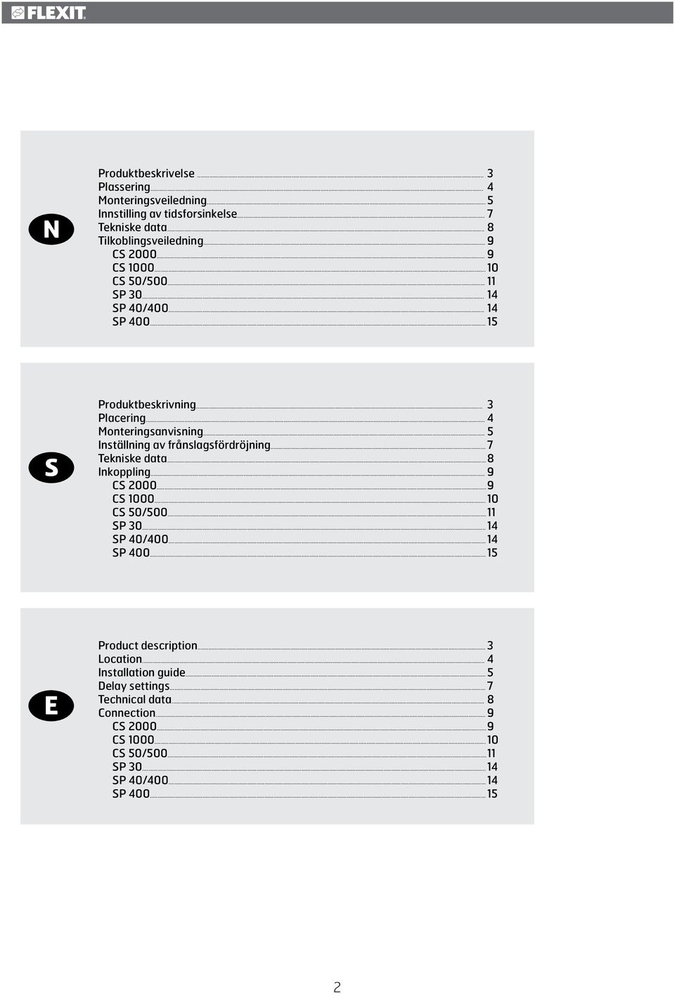 .. Inställning av frånslagsfördröjning... Tekniske data... Inkoppling... S 000... S 000... 0 S 0/00... SP 0... SP 0/00... SP 00.