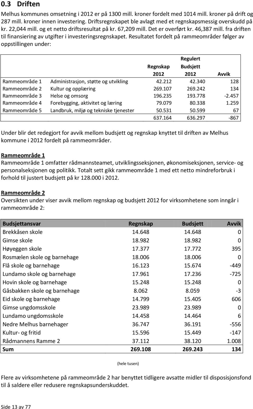 fra driften til finansiering av utgifter i investeringsregnskapet.