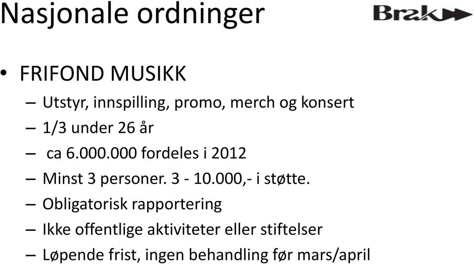 000 fordeles i 2012 Minst 3 personer. 3-10.000,- i støtte.