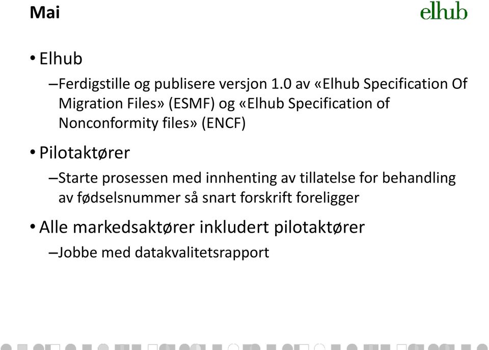 Nonconformity files» (ENCF) Pilotaktører Starte prosessen med innhenting av tillatelse