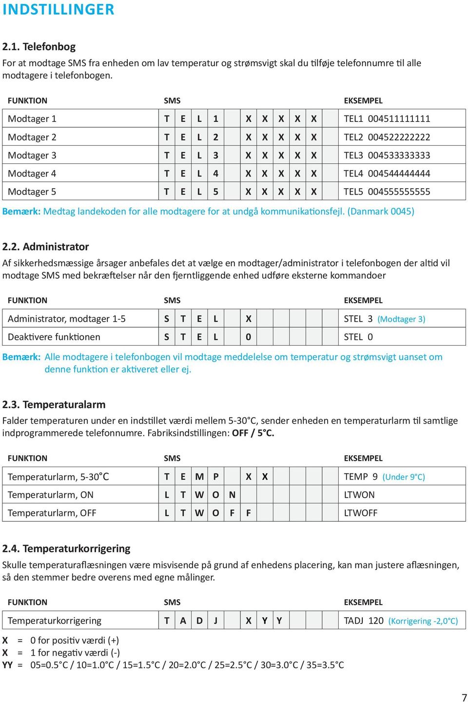 004544444444 Modtager 5 T E L 5 X X X X X TEL5 004555555555 Bemærk: Medtag landekoden for alle modtagere for at undgå kommunikationsfejl. (Danmark 0045) 2.