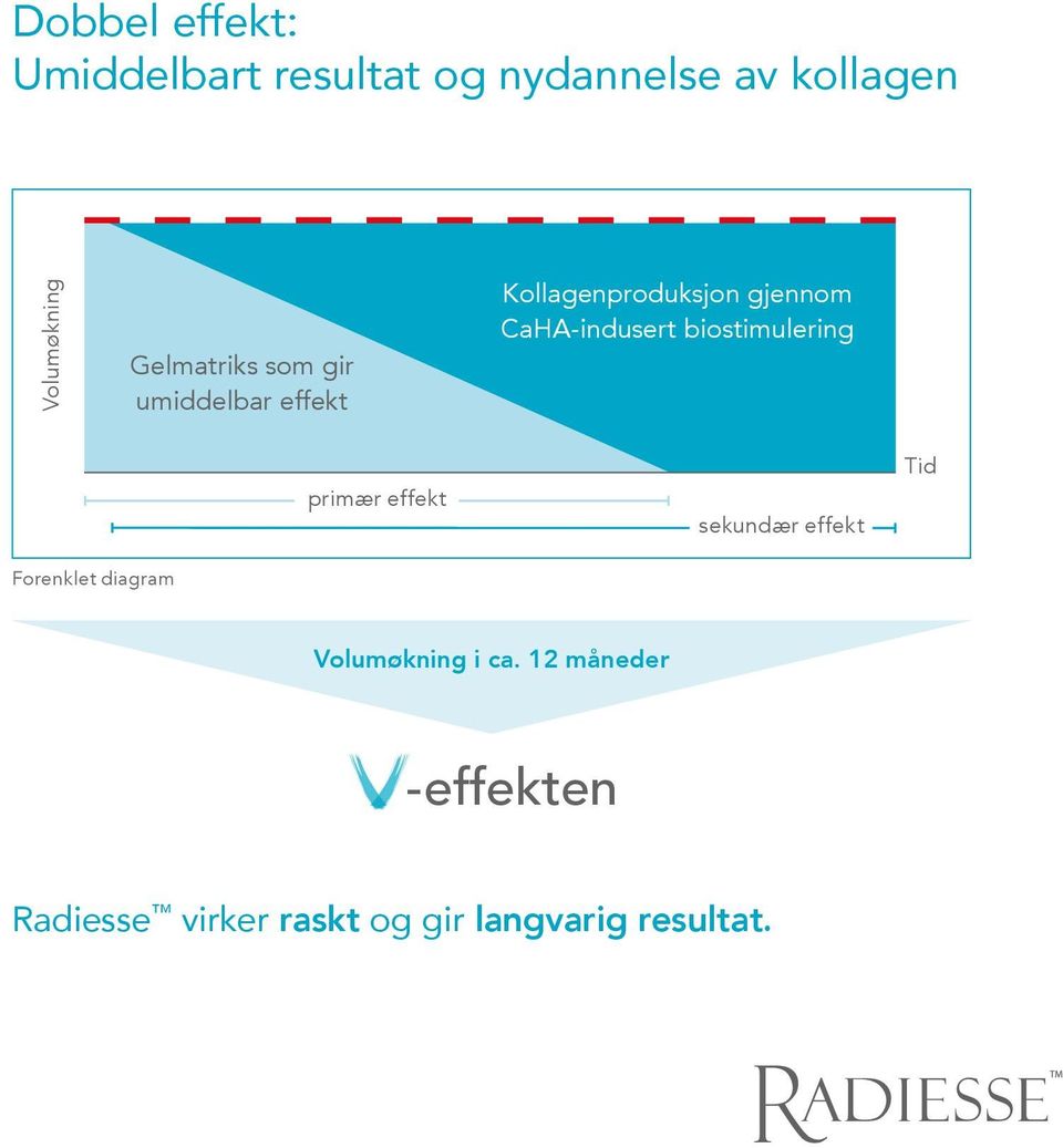 CaHA-indusert biostimulering primær effekt sekundær effekt Tid Forenklet