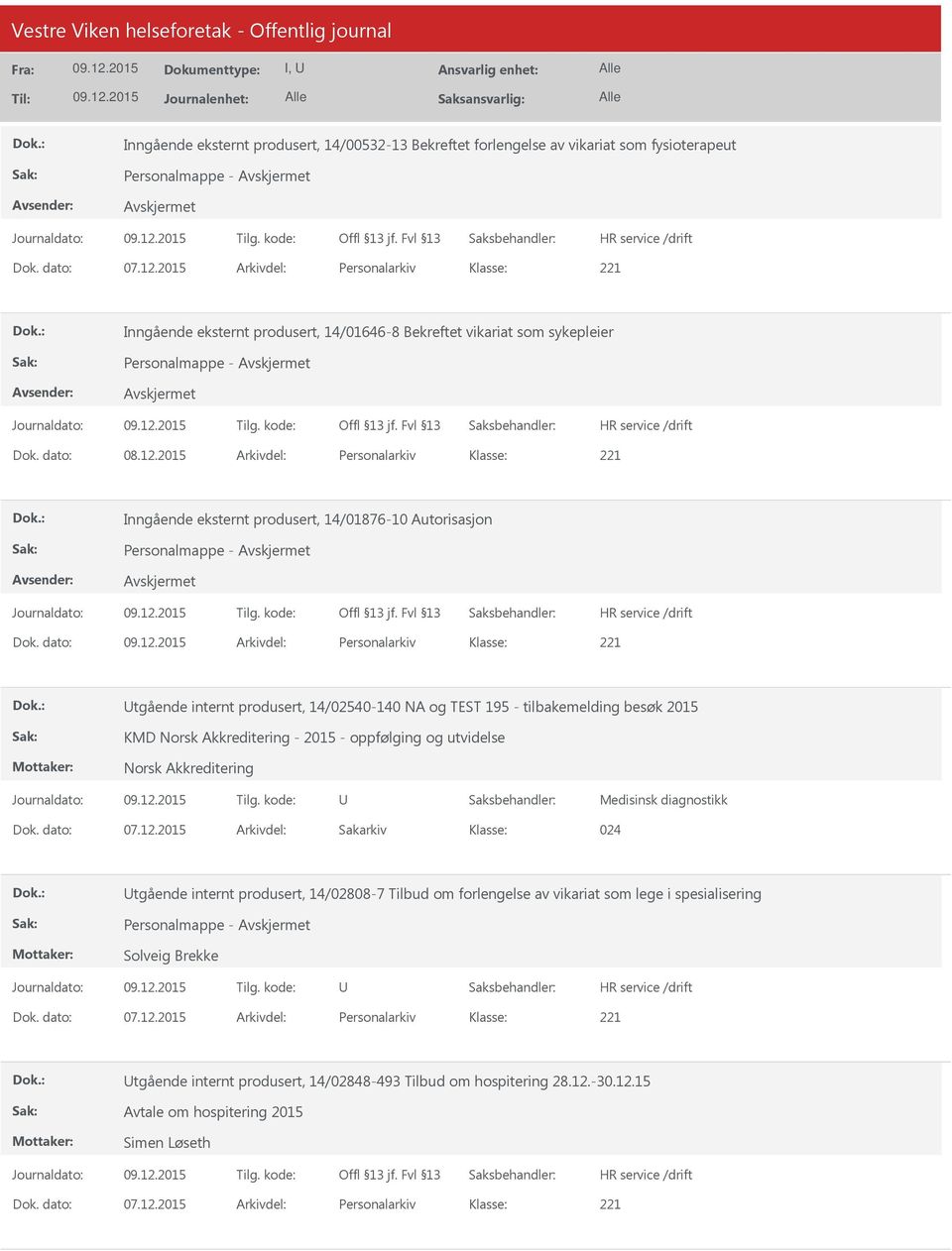 2015 Arkivdel: Personalarkiv Inngående eksternt produsert, 14/01876-10 Autorisasjon Personalmappe - Dok.