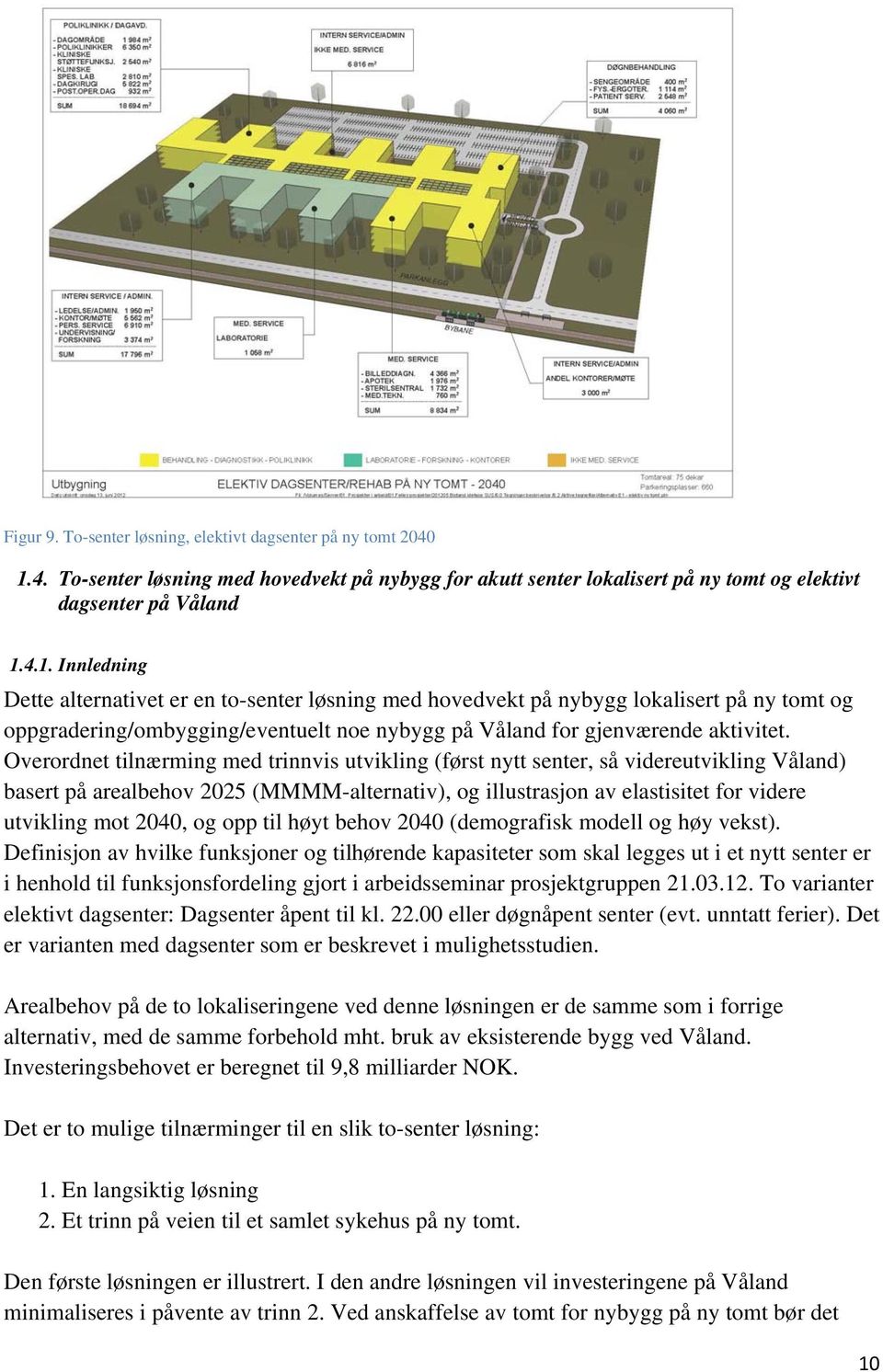 4.1. Innledning Dette alternativet er en to-senter løsning med hovedvekt på nybygg lokalisert på ny tomt og oppgradering/ombygging/eventuelt noe nybygg på Våland for gjenværende aktivitet.