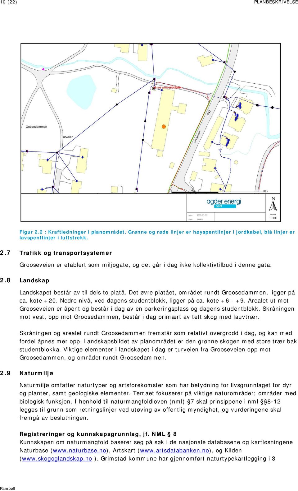 Arealet ut mot Grooseveien er åpent og består i dag av en parkeringsplass og dagens studentblokk. Skråningen mot vest, opp mot Groosedammen, består i dag primært av tett skog med lauvtrær.