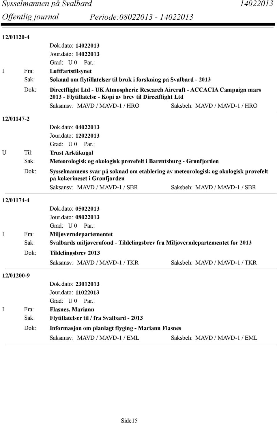 Flytillatelse - Kopi av brev til Directflight Ltd Saksansv: MAVD / MAVD-1 / HRO Saksbeh: MAVD / MAVD-1 / HRO 12/01147-2 Dok.