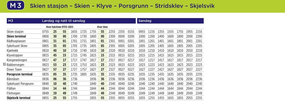 1801 2001 2201 Sykehuset Skien 0805 35 05 1705 1735 1805 05 2305 0005 0205 1005 1205 1405 1605 1805 2005 2205 Kjørbekk 0810 40 10 1710 1740 1810 10 2310 0010 0210 1010 1210 1410 1610 1810 2010 2210