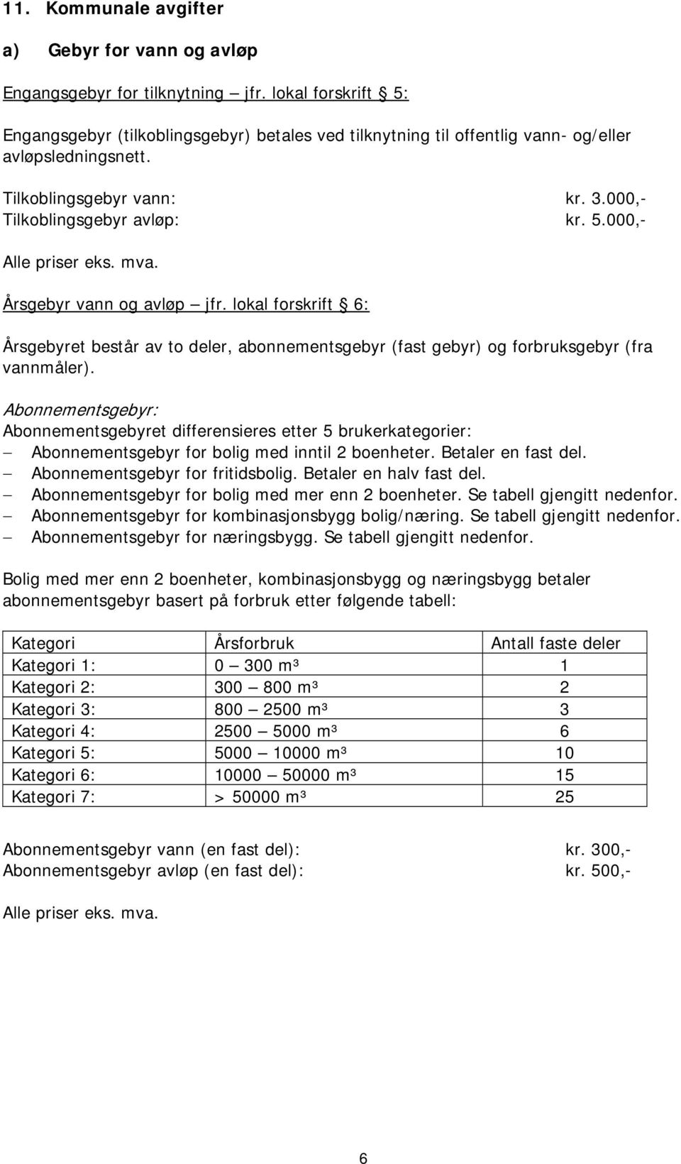 mva. Årsgebyr vann og avløp jfr. lokal forskrift 6: Årsgebyret består av to deler, abonnementsgebyr (fast gebyr) og forbruksgebyr (fra vannmåler).