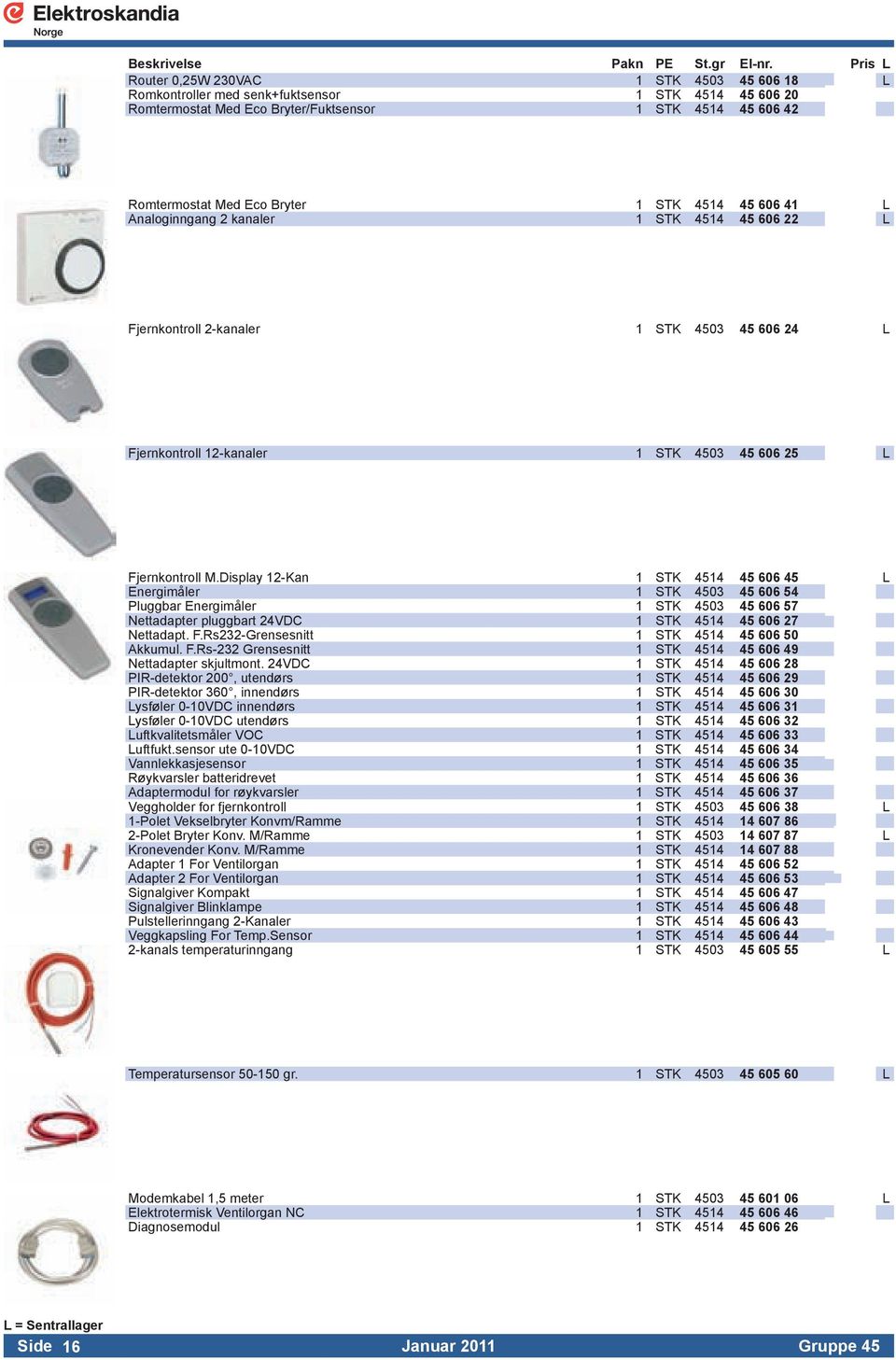 Display 12-Kan 1 STK 4514 45 606 45 L Energimåler 1 STK 4503 45 606 54 Pluggbar Energimåler 1 STK 4503 45 606 57 Nettadapter pluggbart 24VDC 1 STK 4514 45 606 27 Nettadapt. F.