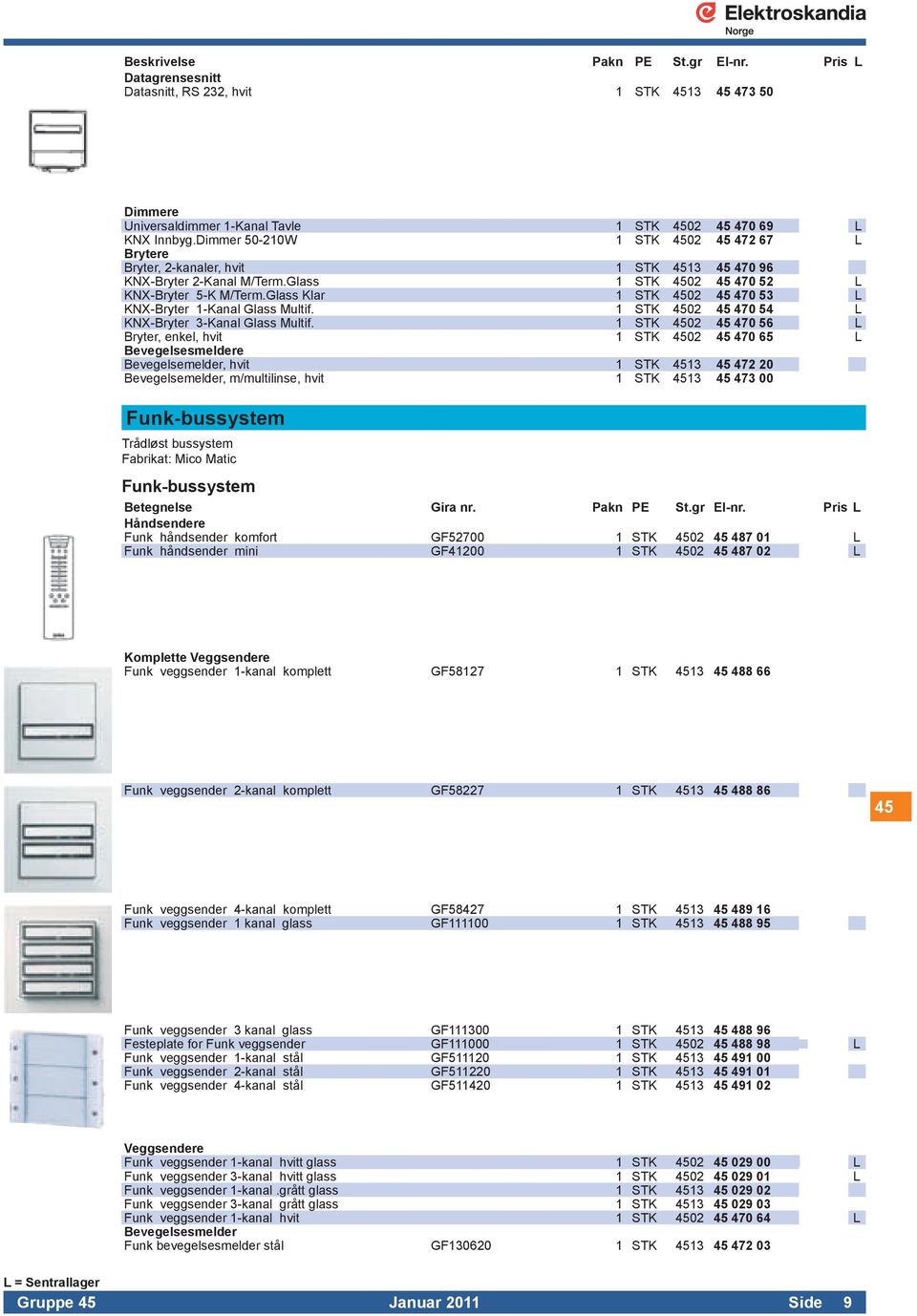 Glass Klar 1 STK 4502 45 470 53 L KNX-Bryter 1-Kanal Glass Multif. 1 STK 4502 45 470 54 L KNX-Bryter 3-Kanal Glass Multif.