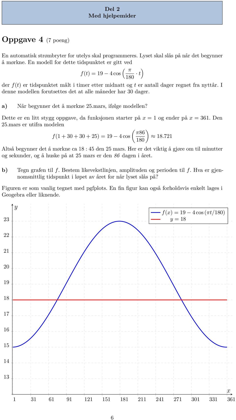 I dee modelle forutsettes det at alle måeder har 30 dager. a Når begyer det å mørke 25.mars, ifølge modelle? Dette er e litt stygg oppgave, da fuksjoe starter på x = og eder på x = 36. De 25.