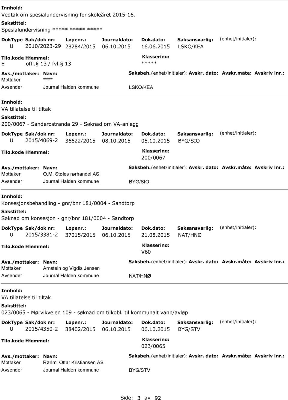 Støles rørhandel S BYG/SIO Konsesjonsbehandling - gnr/bnr 181/0004 - Sandtorp Søknad om konsesjon - gnr/bnr 181/0004 - Sandtorp 2015/3381-2 37015/2015 21.08.