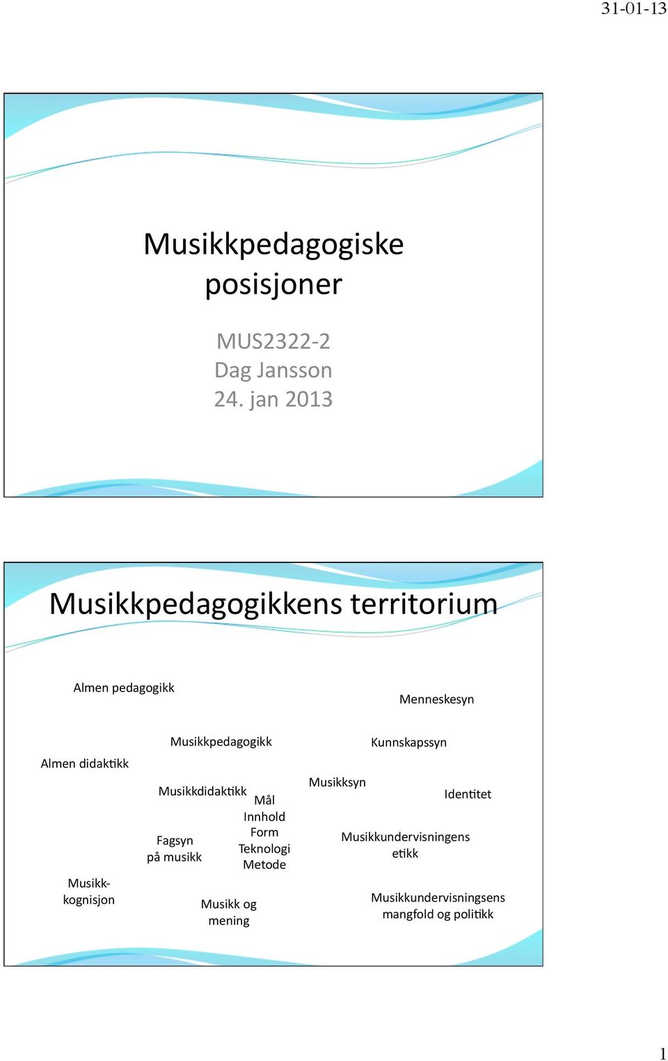 Musikk- kognisjon Musikkpedagogikk Musikkdidak@kk Fagsyn på musikk Musikk og mening Mål