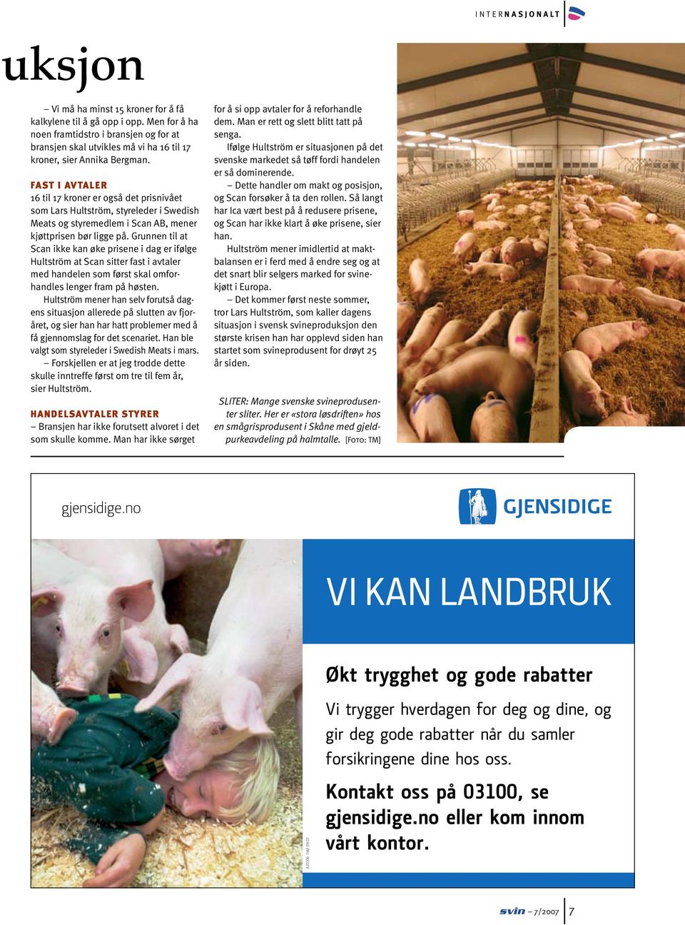 Fast i avtaler 16 til 17 kroner er også det prisnivået som Lars Hultström, styreleder i Swedish Meats og styremedlem i Scan AB, mener kjøttprisen bør ligge på.