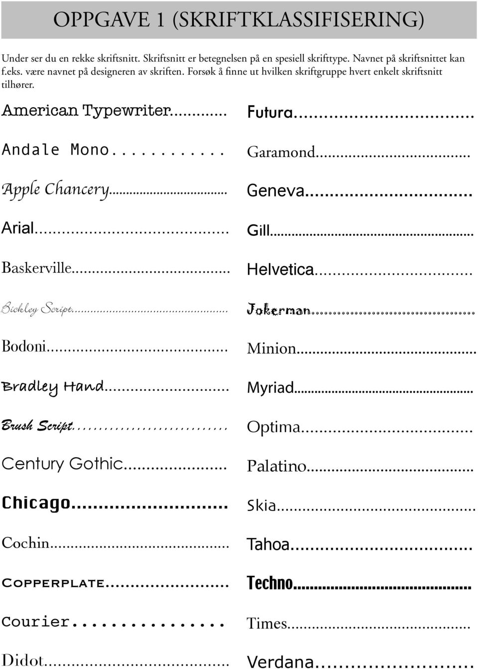 .. Apple Chancery... Arial... Baskerville... BickleyScript... Bodoni... Bradley Hand... Brush Script... Century Gothic... Chicago... Cochin... Copperplate.