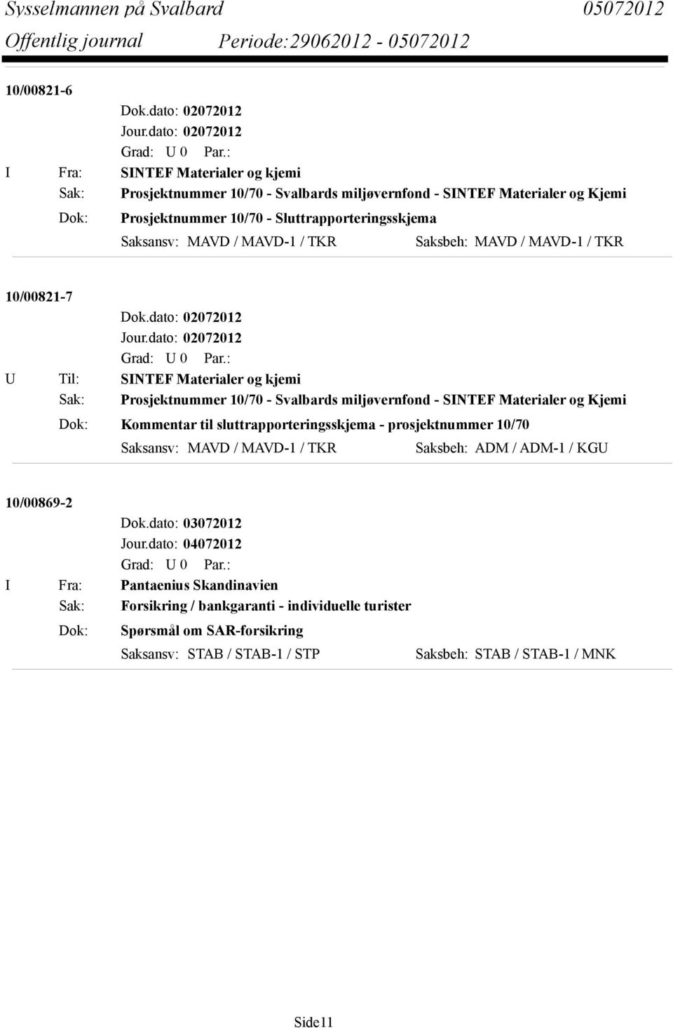 Sluttrapporteringsskjema Saksansv: MAVD / MAVD-1 / TKR Saksbeh: MAVD / MAVD-1 / TKR 10/00821-7 Jour.