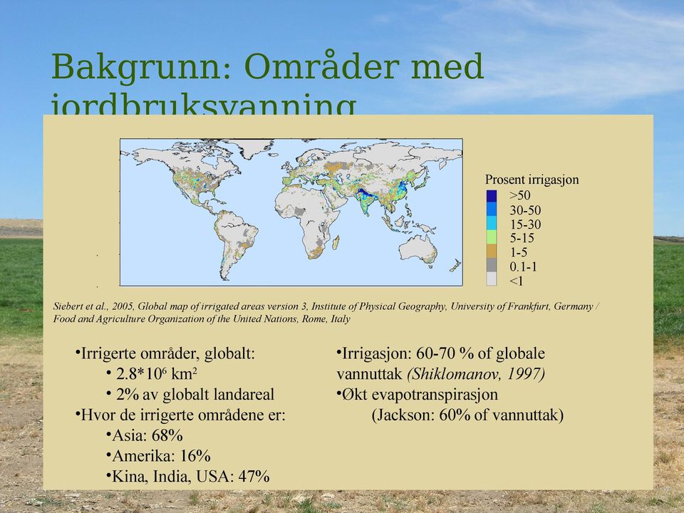 Agriculture Organization of the United Nations, Rome, Italy Irrigerte områder, globalt: 2.