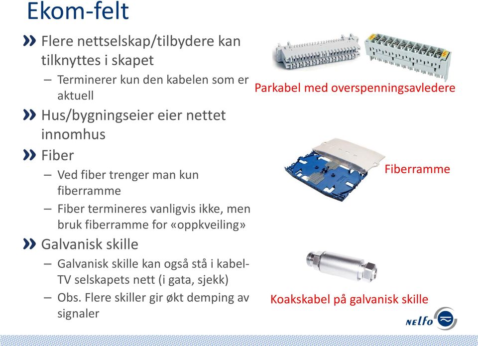 bruk fiberramme for «oppkveiling» Galvanisk skille Galvanisk skille kan også stå i kabel- TV selskapets nett (i gata,