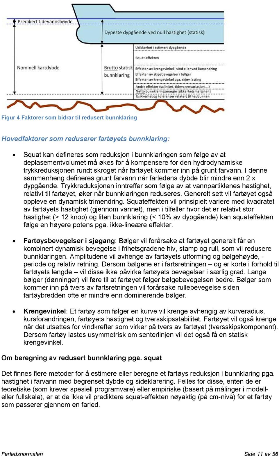 I denne sammenheng defineres grunt farvann når farledens dybde blir mindre enn 2 x dypgående.