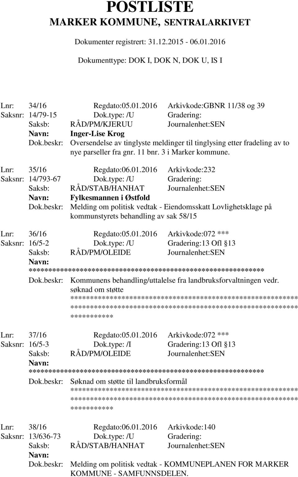 type: /U Gradering: Saksb: RÅD/STAB/HANHAT Journalenhet:SEN Fylkesmannen i Østfold Dok.