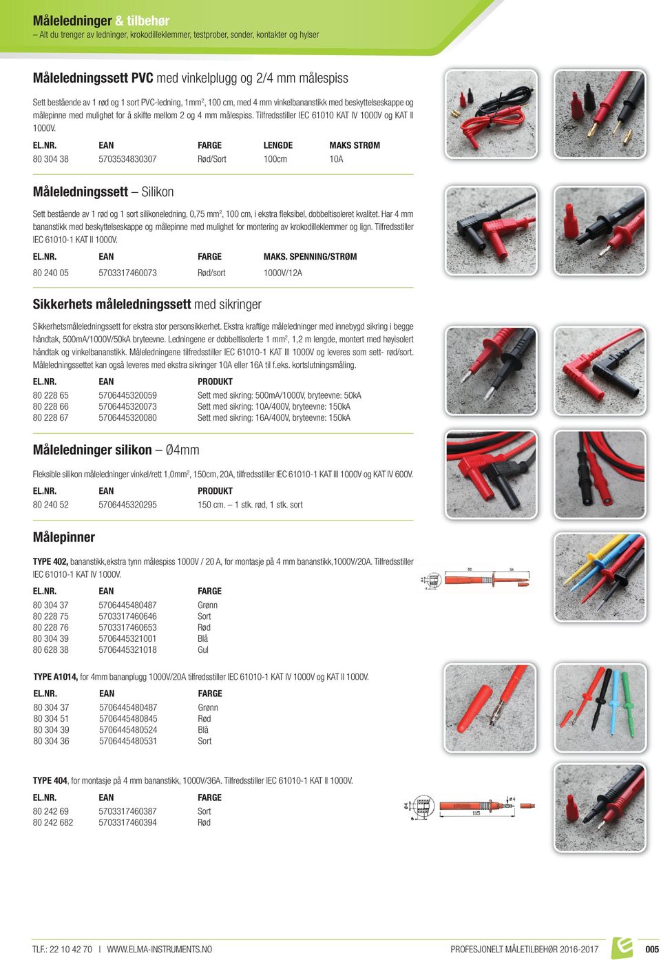 Tilfredsstiller IEC 61010 KAT IV 1000V og KAT II 1000V.