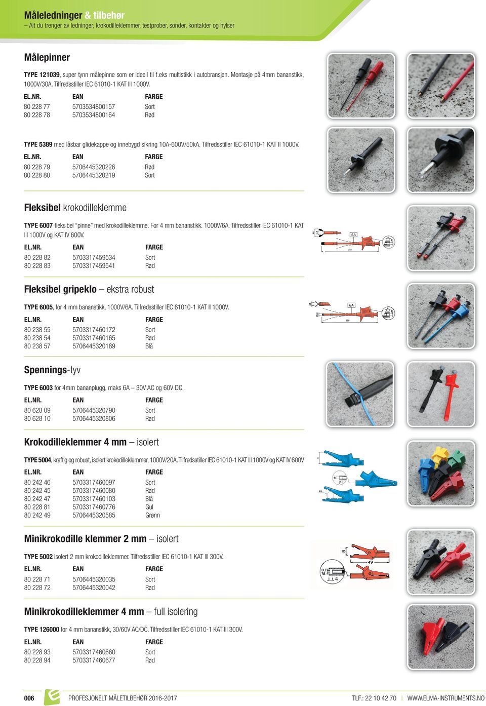 80 228 77 5703534800157 Sort 80 228 78 5703534800164 Rød TYPE 5389 med låsbar glidekappe og innebygd sikring 10A-600V/50kA. Tilfredsstiller IEC 61010-1 KAT II 1000V.