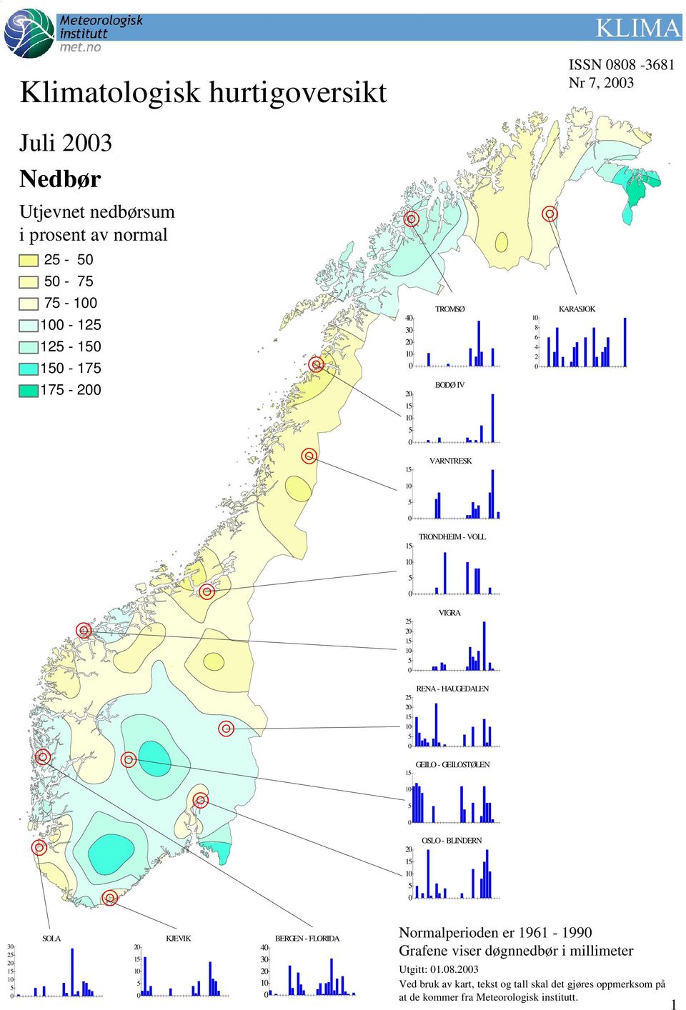 RENA - HAUGEDALEN 2 1 OSLO - BLINDERN 3 2 2 1 SOLA 2 1 KJEVIK 4 3 2 BERGEN - FLORIDA Normalperioden er 1961-199 Grafene viser