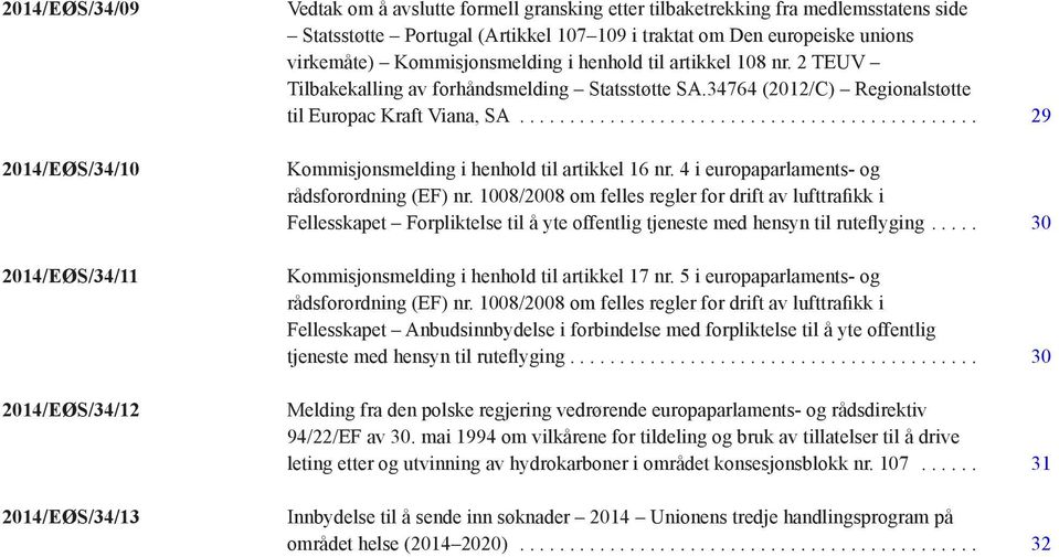 34764 (2012/C) Regionalstøtte til Europac Kraft Viana, SA... 29 Kommisjonsmelding i henhold til artikkel 16 nr. 4 i europaparlaments- og rådsforordning (EF) nr.