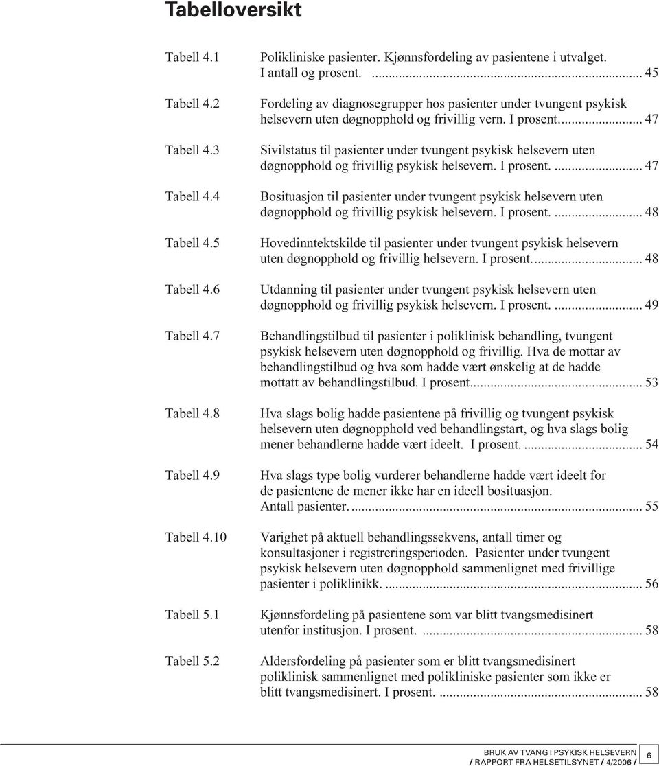 ... 47 Sivilstatus til pasienter under tvungent psykisk helsevern uten døgnopphold og frivillig I prosent.