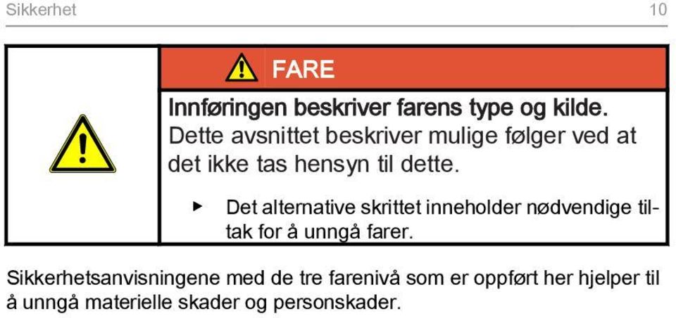 Det alternative skrittet inneholder nødvendige tiltak for å unngå farer.