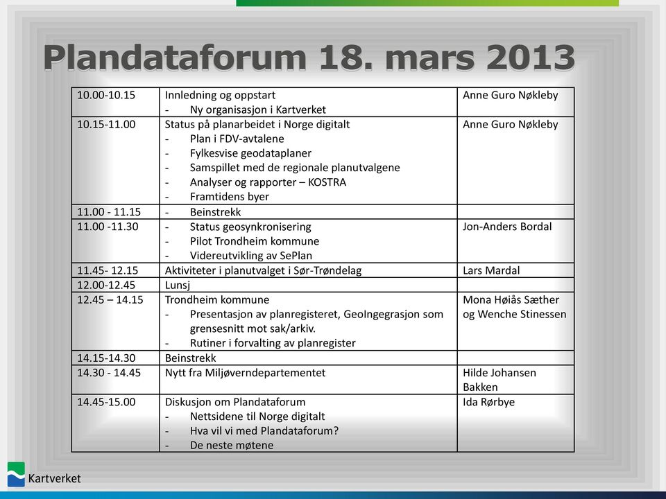 byer 11.00-11.15 - Beinstrekk 11.00-11.30 - Status geosynkronisering Jon-Anders Bordal - Pilot Trondheim kommune - Videreutvikling av SePlan 11.45-12.