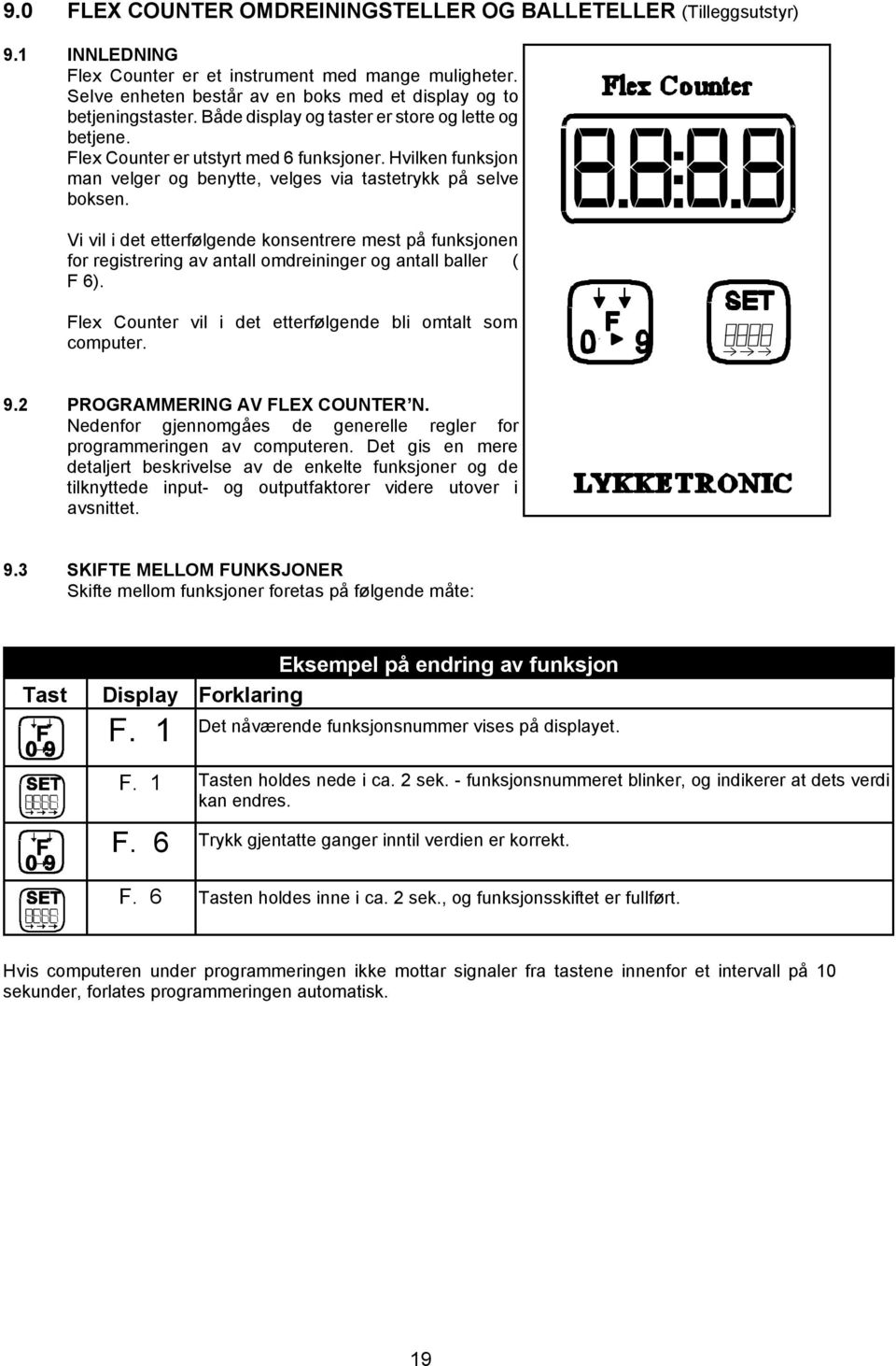 Hvilken funksjon man velger og benytte, velges via tastetrykk på selve boksen.