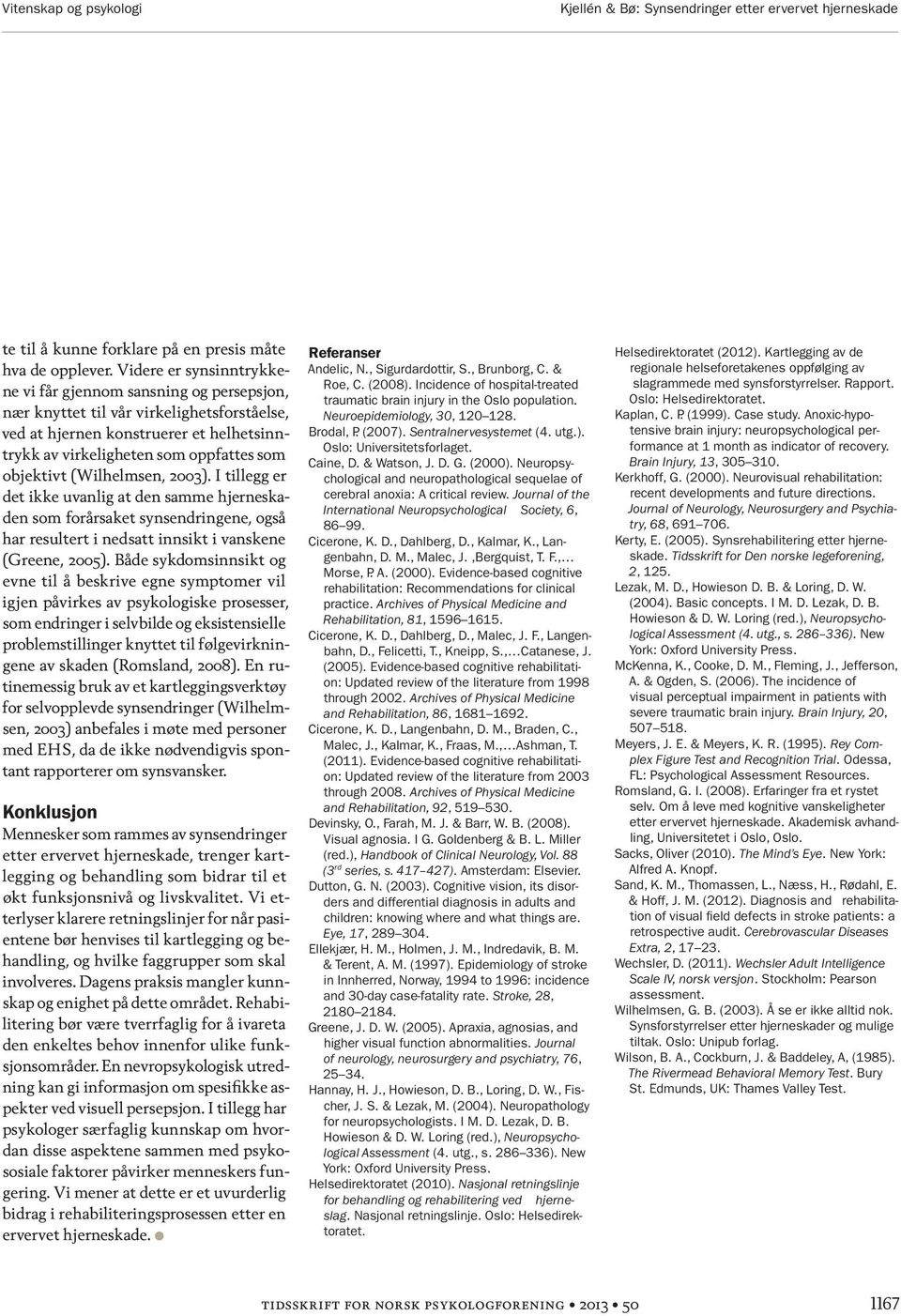 (Wilhelmsen, 2003). I tillegg er det ikke uvanlig at den samme hjerneskaden som forårsaket synsendringene, også har resultert i nedsatt innsikt i vanskene (Greene, 2005).