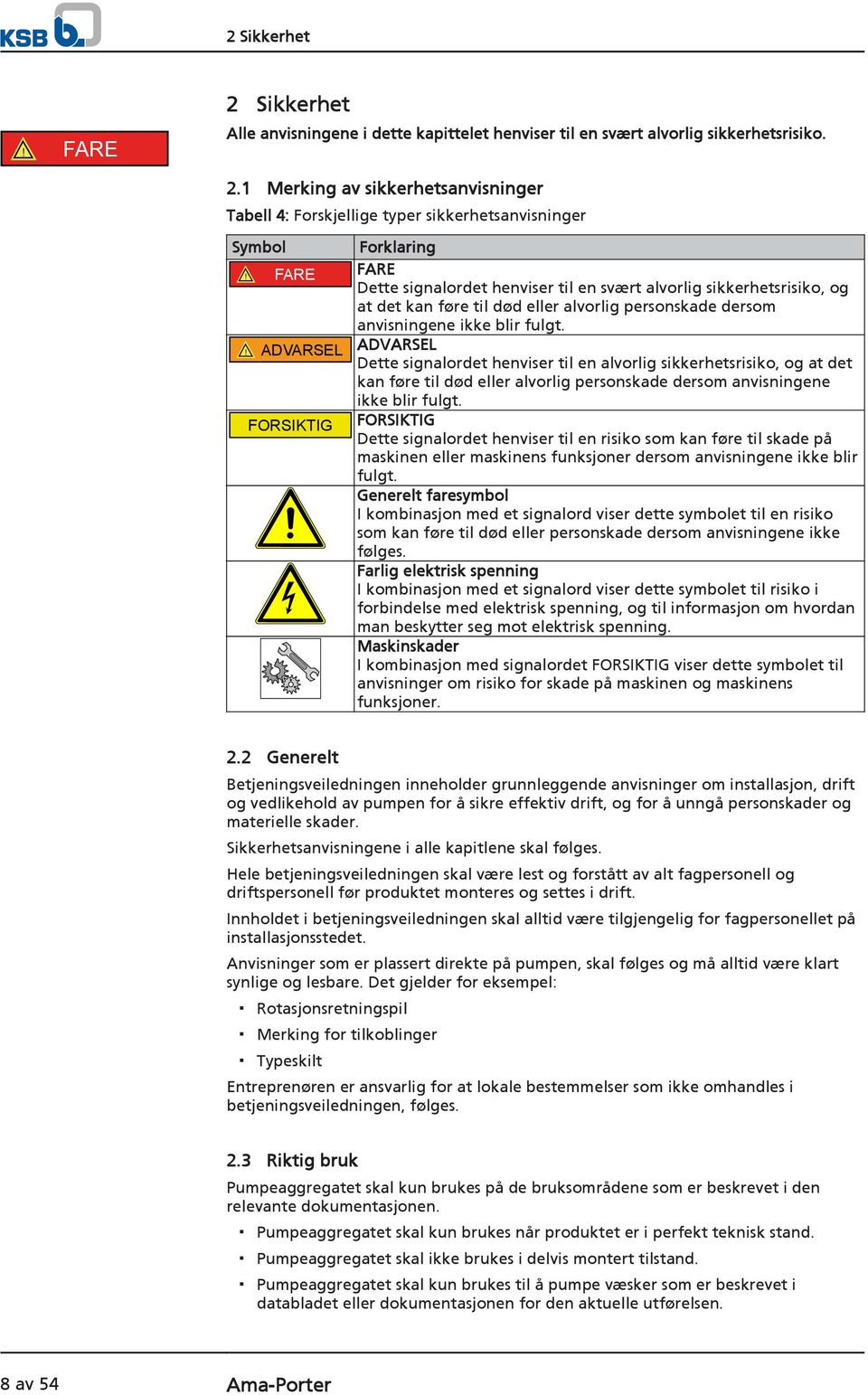 ! ADVARSEL ADVARSEL Dette signalordet henviser til en alvorlig sikkerhetsrisiko, og at det kan føre til død eller alvorlig personskade dersom anvisningene ikke blir fulgt.