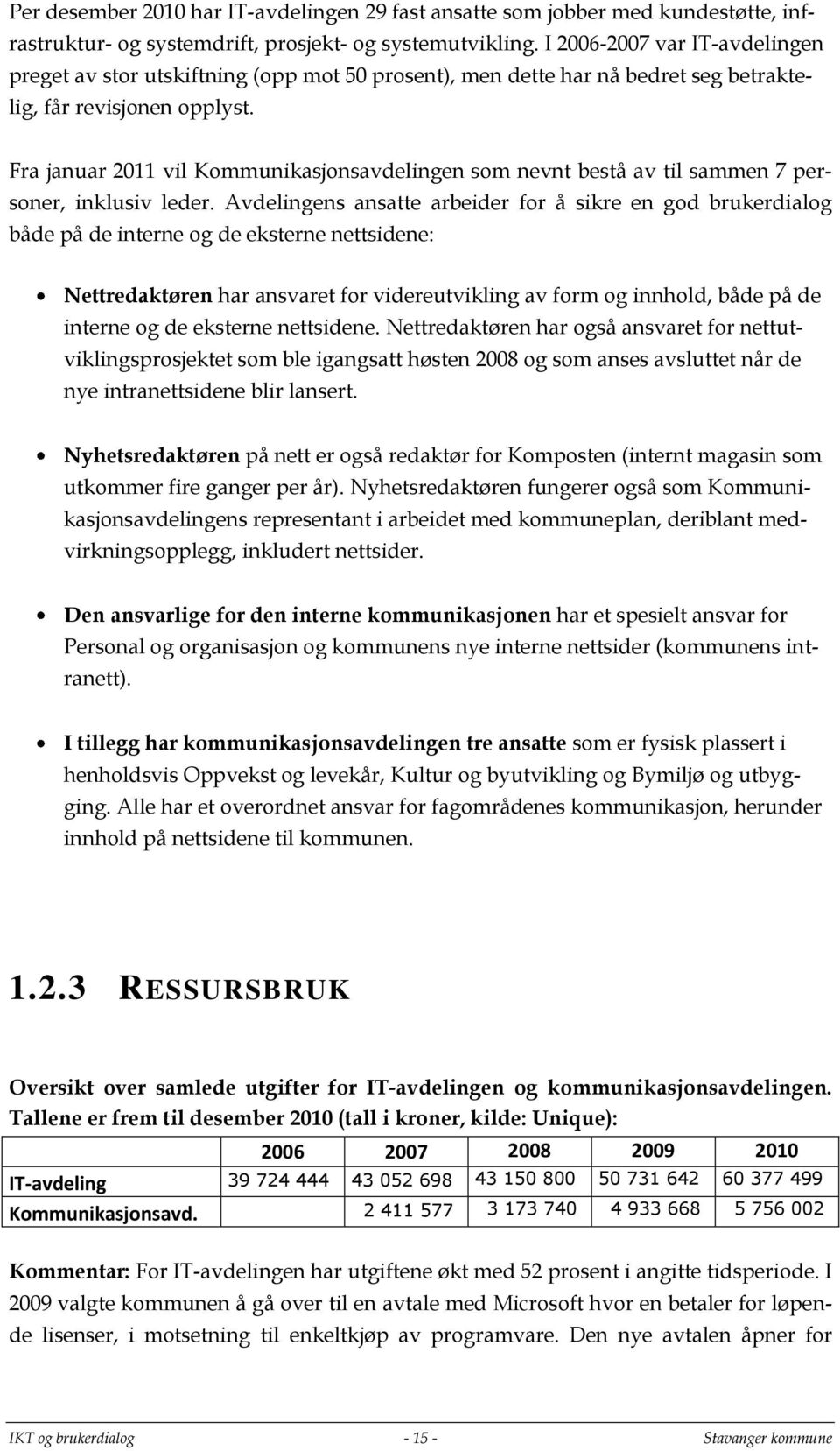 Fra januar 2011 vil Kommunikasjonsavdelingen som nevnt bestå av til sammen 7 personer, inklusiv leder.