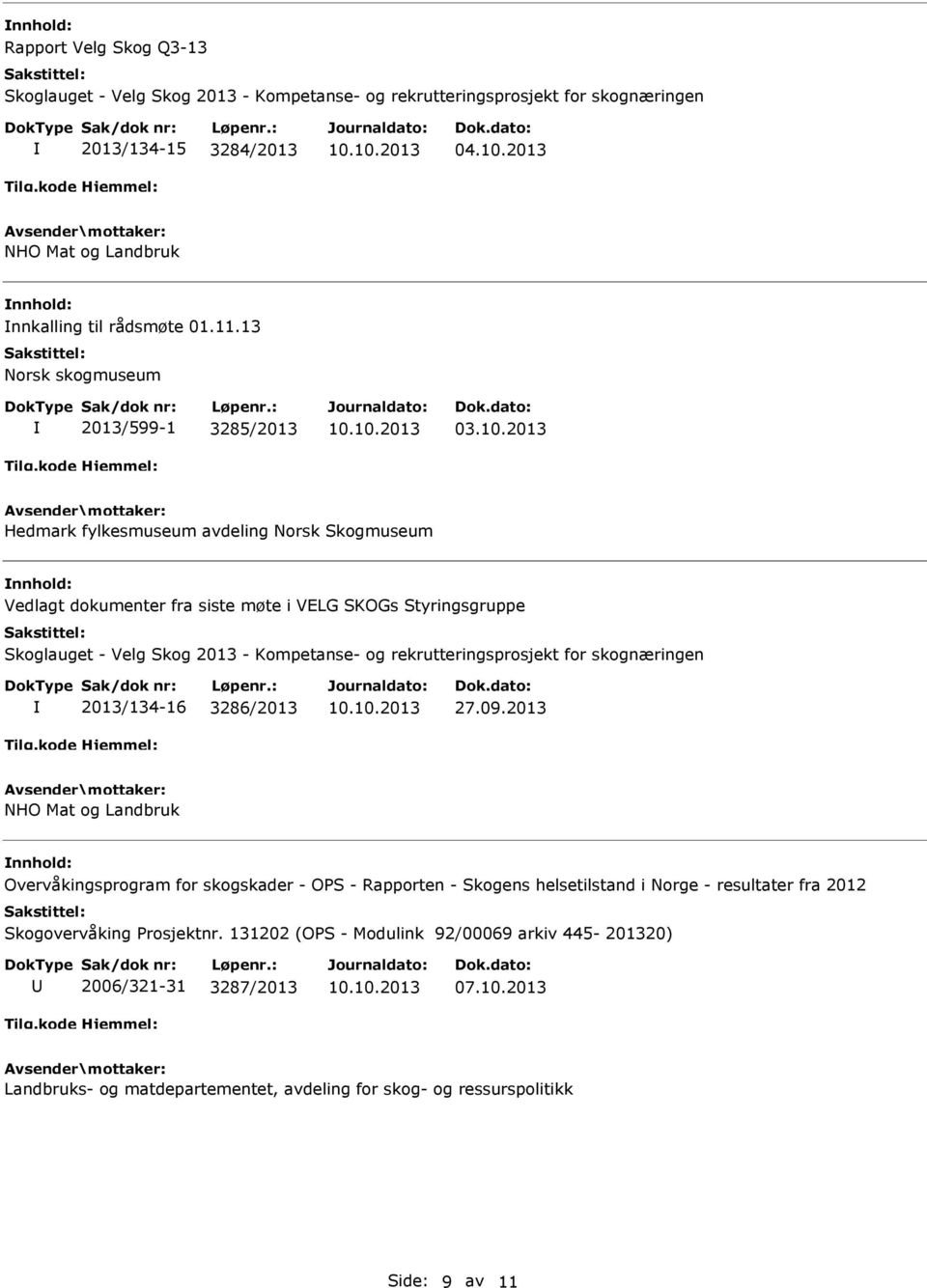 2013 Hedmark fylkesmuseum avdeling Norsk Skogmuseum Vedlagt dokumenter fra siste møte i VELG SKOGs Styringsgruppe Skoglauget - Velg Skog 2013 - Kompetanse- og rekrutteringsprosjekt for