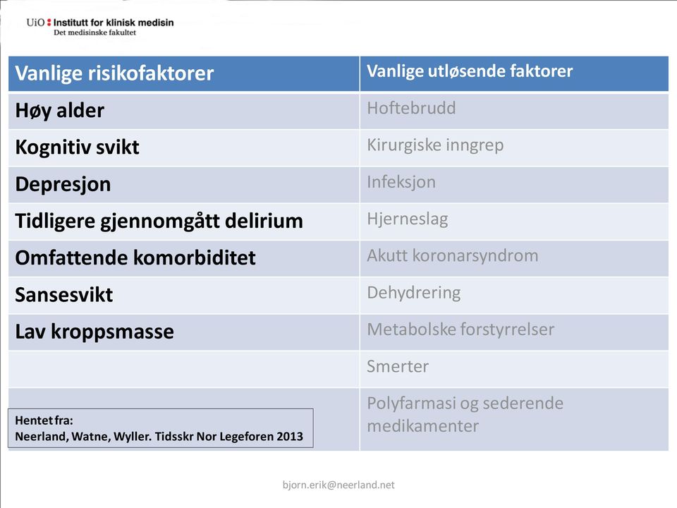 Tidsskr Nor Legeforen 2013 Vanlige utløsende faktorer Hoftebrudd Kirurgiske inngrep Infeksjon