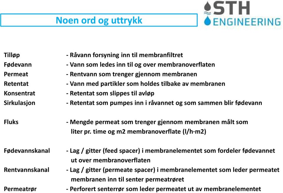 sammen blir fødevann -Mengde permeat som trenger gjennom membranen målt som liter pr.